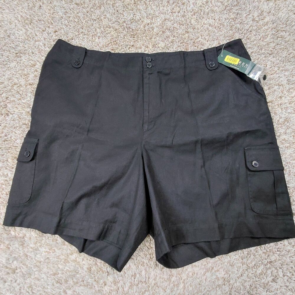NEW Lauren Ralph Lauren Cargo Shorts Womens Size 20W 20 W Black Linen Blend
